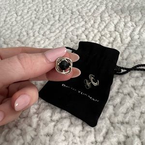 David Yurman stud crossover earrings with black onyx